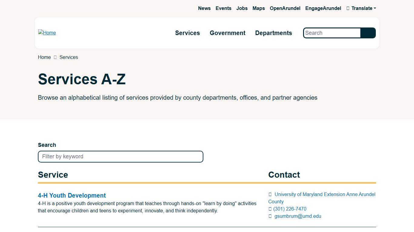 Services A-Z Anne Arundel County Government